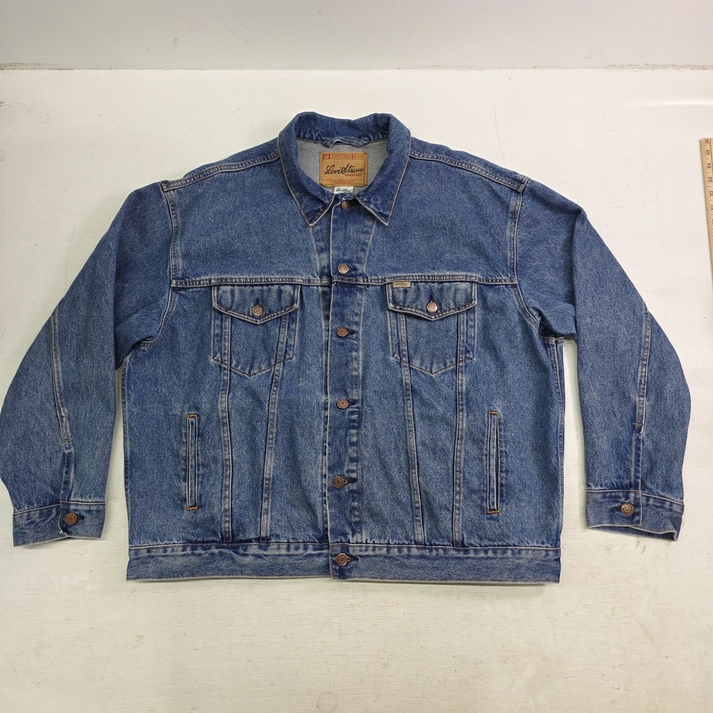 Levi Strauss Signature Jacket Blue Denim Trucker Jean Coat Classic Men's 2XL EUC
